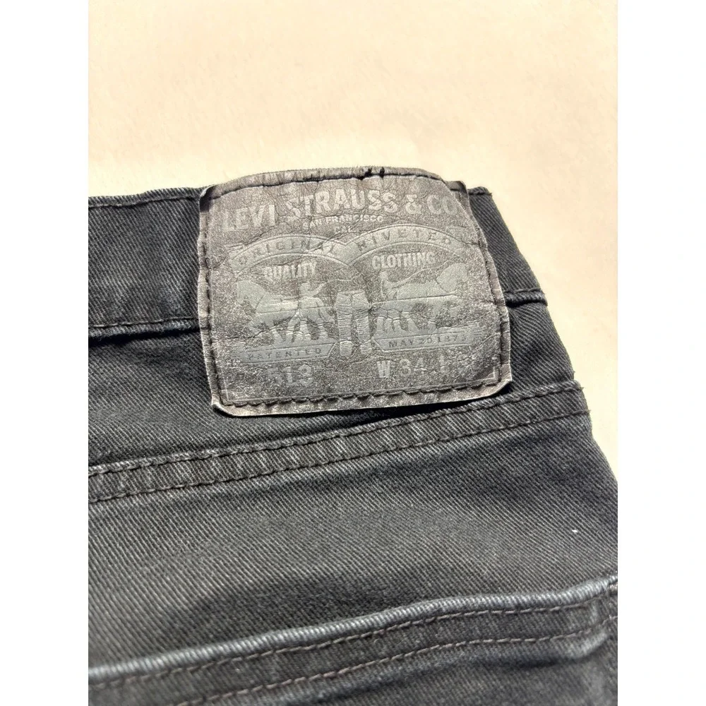 Levi's 513 Slim Fit Jeans Mens 34x30 Black Dark Wash Denim Mid Rise Straight Leg